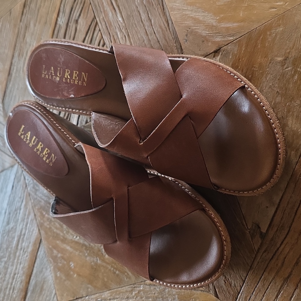 Ralph LAUREN platform leather slides 8